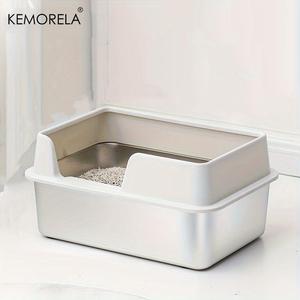 Stainless Steel Cat Litter Box With Lid For With High Wall Side Enclosure Non-Stick, Leakproof And Easy To Clean
