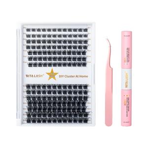 Individual False Eyelashes Kit, 1 Set Natural Look Eyelash Extensions with Tweezers and Seal & Bond, Self Grafting Curl Eyelashes, Eye Makeup Enhancement