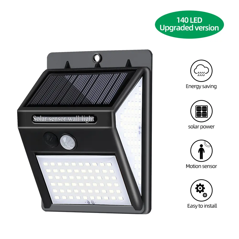 140LED Solar Security Lights For Outdoor, Solar MotionSensor Lights, 270 Degree Wide Angle Waterproof SolarPowered Durable Wall Lights, LED Lights, Outside 3Modes forGarden Fence Door Yard Garage Pathway, Backto School Supplies