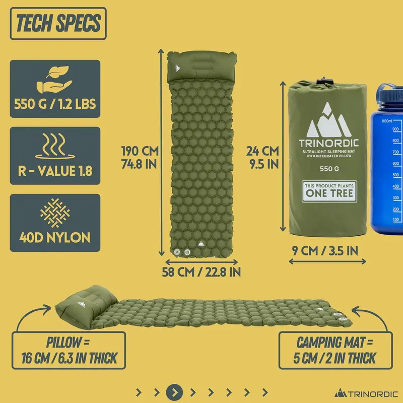 Ultralight Inflatable Camping Mat - With Integrated Pillow – Lightweight (0.55kg) and Compact Outdoor Sleeping Mat for Hiking and Bikepacking 4