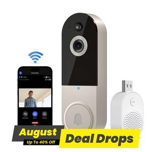 Smart Wireless Video Doorbell Camera With Chime, AI Human Detection, 2.4G WiFi, Two-Way Audio, Battery Rechargeable, Night Vision, Real-Time Alerts, IP65 Weather-Resistant, Cloud Storage, Safety, Home Security System