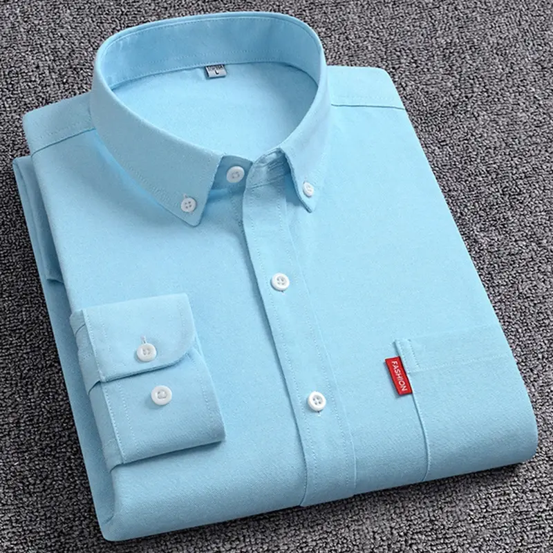Men's Oxford Long Sleeve Shirts 100% Cotton Solid Color Turn Down Collar Regular Fit Daily Men Clothing Easy Care Shirts For Man Menswear Top 4