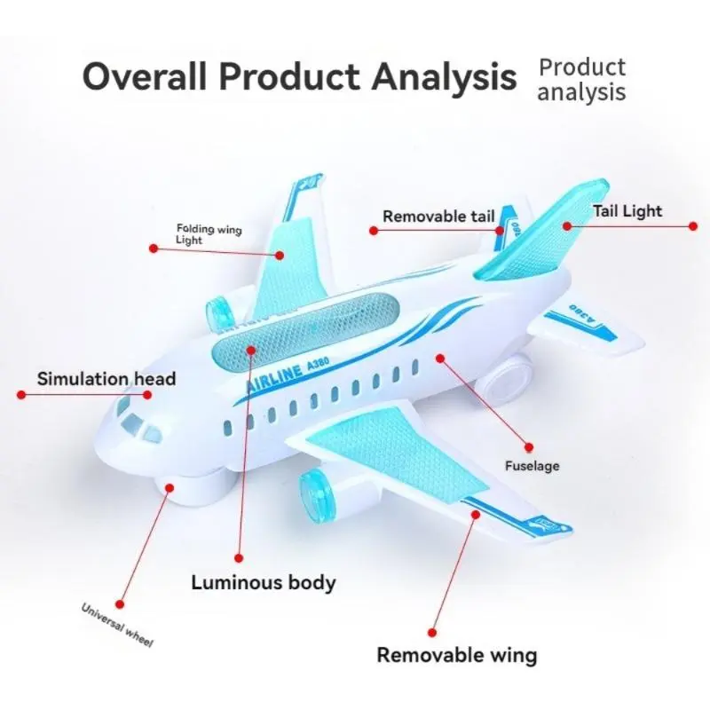 Interactive Electric Airplane Toy - LED Lights, Sounds, Battery Operated, Safe Plastic, Educational Play for Ages 3+, White 4