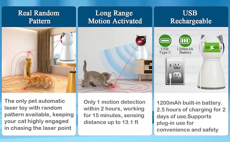 Product Introduction of YVE LIFE Cat Laser Toy Automatic for Indoor Cats, Motion Activated Interactive Cat Toys for Kitten/Dogs,USB Rechargeable,Fast and Slow Circling Pattern,Automatic On/Off and Silent 3