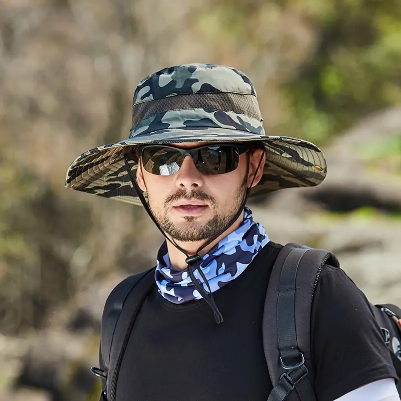 Camouflage Bucket Hat for Men Outdoor Hiking Cycling Safari Breathable Visor Cap CAP FOR MEN Women Summer Sun Protection Hat 1