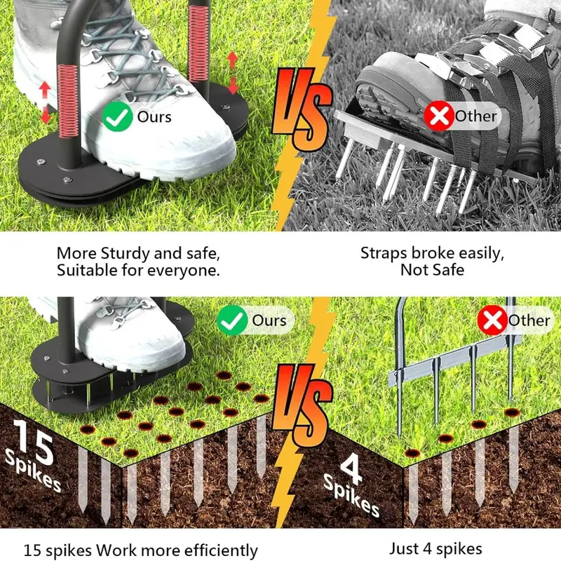 Lawn Aerator Spikes Aerating Tool, Manual Aeration Tools with Padded T-Handle, Wide Foot Plate, 15 2.8 Inch Solid Steel Spikes, Yard Aerators for Lawn Yard & Garden 1