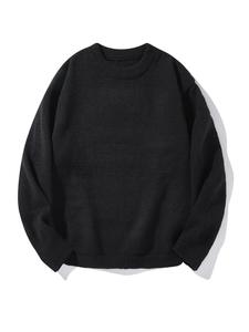 Men's Basic Solid Round Neck Sweater, Loose Casual Long Sleeve Crew Neck Jumper for Fall & Winter, Men's Knitwear for Daily Wear