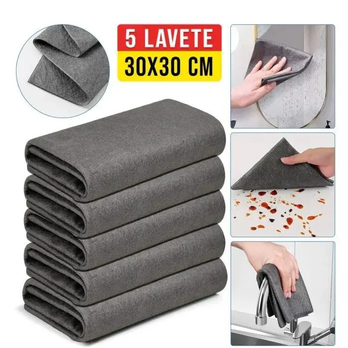 Laveta Magica din Microfibra ,Thickened magic cloth for cleaning glass lazy cloth absorbs water and cleans without water marks fiber cloth(set de 5 bucati) 0