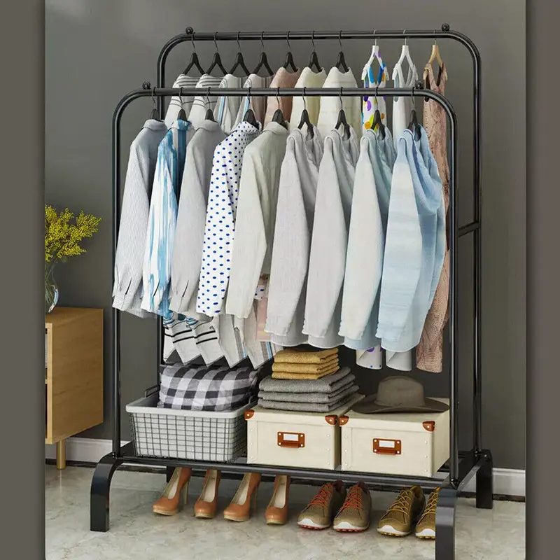 Heavy Duty Double Clothes Rail Hanging Rack Garment Display Stand Storage Shelf 1