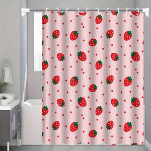 Strawberry Pattern Pastel Shower Curtain, Waterproof Bathroom Curtain, Soft Fabric Shower Curtain, Bathroom Decor, Home Bathroom Decoration