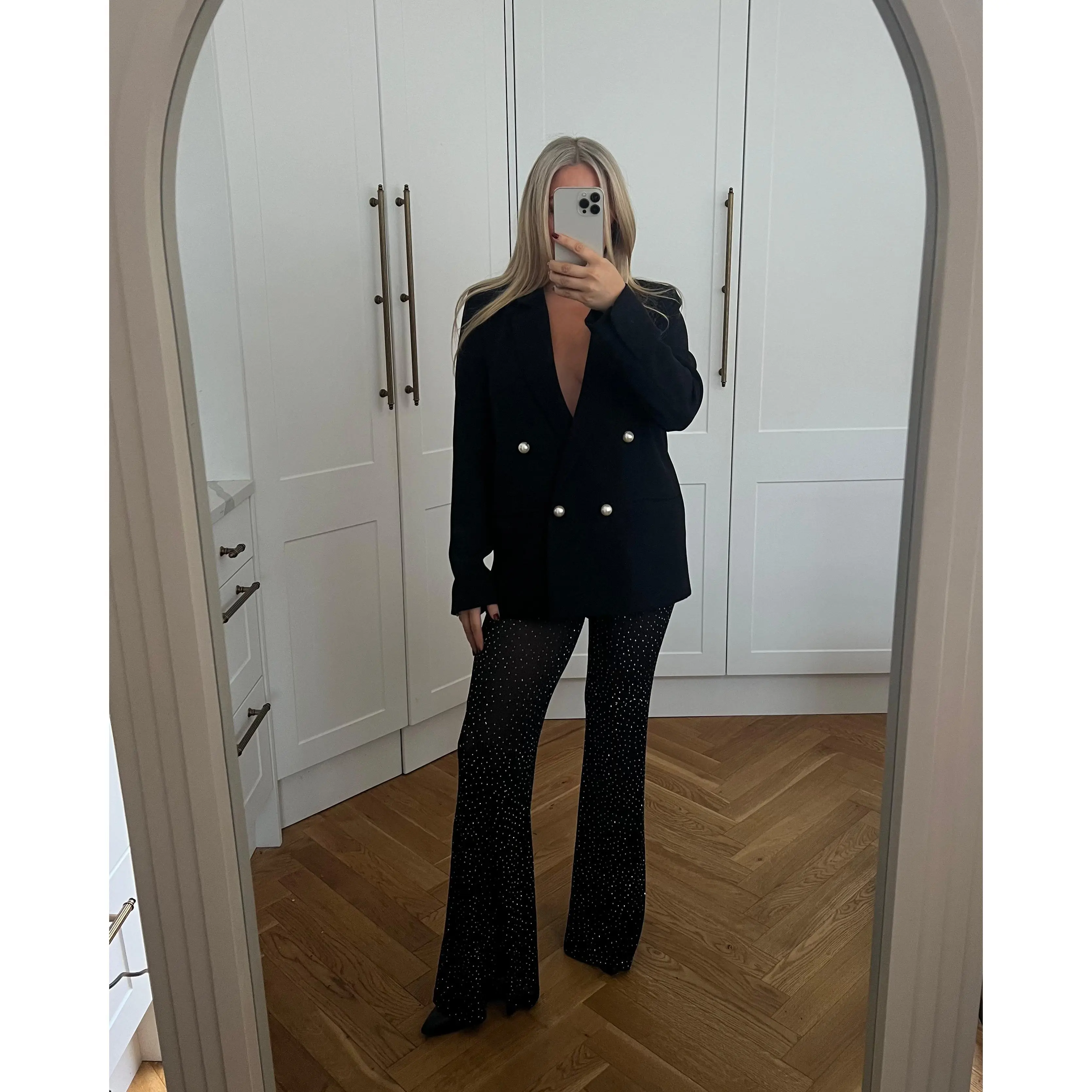 DIAMANTE MESH FLARE TROUSERS