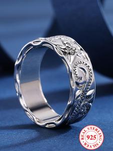 S925 Sterling Silver Vintage Flower Pattern Ring, Fashion Accessories for Both Men & Women, Trendy All-match & Exquisite Jewelry for Birthday Gift