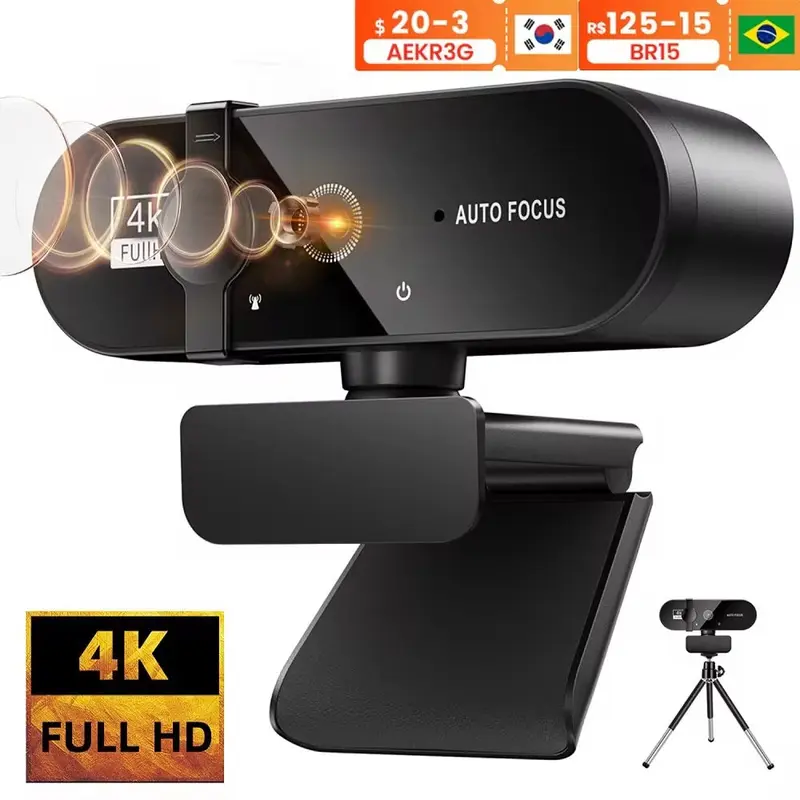 4K Webcam 1080P Mini Camera 2K Full HD Webcam with Microphone 30Fps USB Web Cam for Auto Focus PC Laptop Video Shooting Camera 1