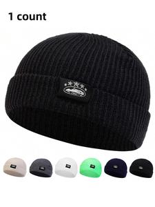 Unisex Casual Letter Label Decor Beanie Hat, Outdoor Casual Warm Knit Hat for Fall & Winter, Fashion Accessories for Men & Women