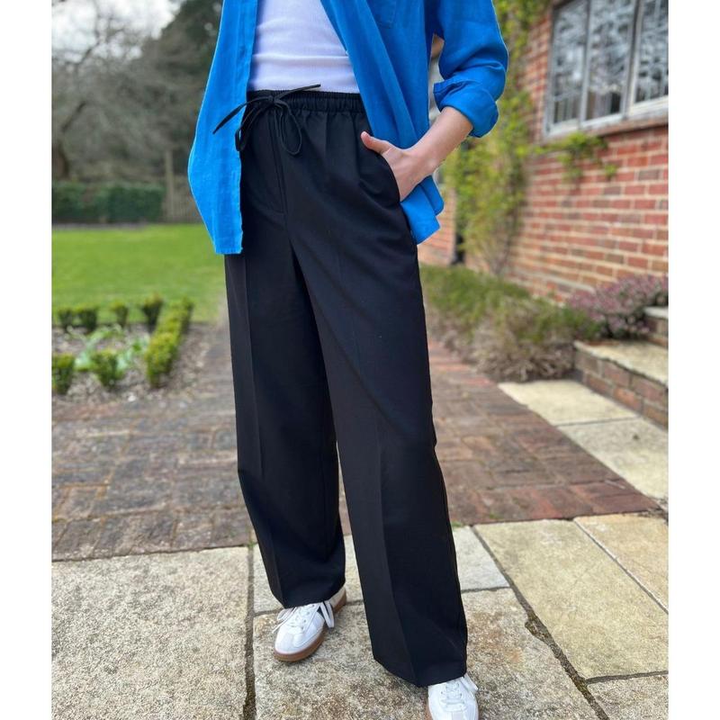 Black Stretch Waist wide leg Trousers 0
