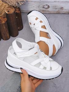 Women's Fashionable Velcro Fastening Wedge Sneakers, Casual Comfortable Soft Bottom Fashionable Comfy Sandals for Summer, Versatile Sandals, Lightweight Breathable Shoes for Daily Wear, White Trainers Women