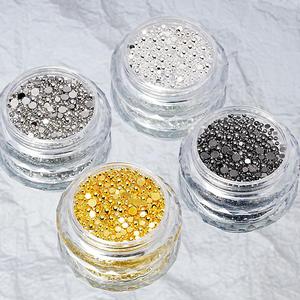 Mixed Size Flat Steel Ball Nail Art Decoration, 1 Box Mini Half Round Steel Ball Nail Accessories, DIY Nail Decoration for Women & Girls