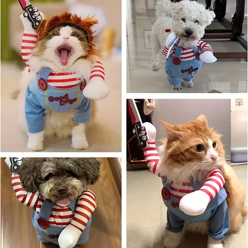 Halloween Deadly Doll Design Pet Dog Costume Halloween Clothes Wig And Knife Novelty Funny Scary Props Outfit Apparel Accessories 8