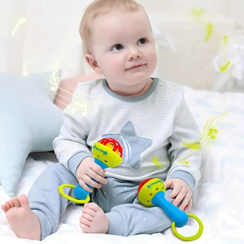 Vibrating Youngsters Hand Rattle Toy - Develops Grip Strength, Soothes and Enhances Hearing, Ideal Christmas and Halloween Gift for 0-3 Year Olds, Durable Green/Yellow ABS Resin, 2024 Style 4
