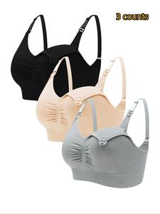 Ruched Adjustable Strap Nursing Bras, Detachable Chest Pad Seamless Front Buckle Bra for Pregnant & Lactating Women, Maternity Lingerie, Pregnancy Maternity Bra