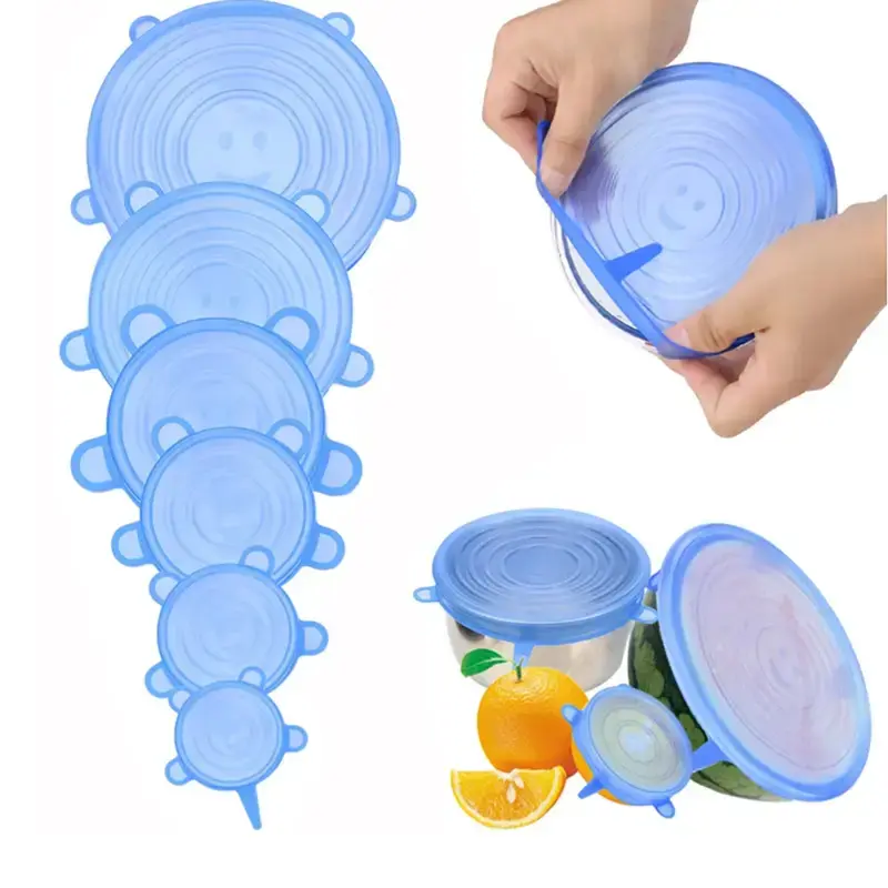 6pcs Silicone Stretch Lids, Reusable Durable Food Storage Lids For Bowls, 6 Different Sizes To Fit Most Containers, Dishwasher And Refrigerator Safe Storage, Kitchen Supplies