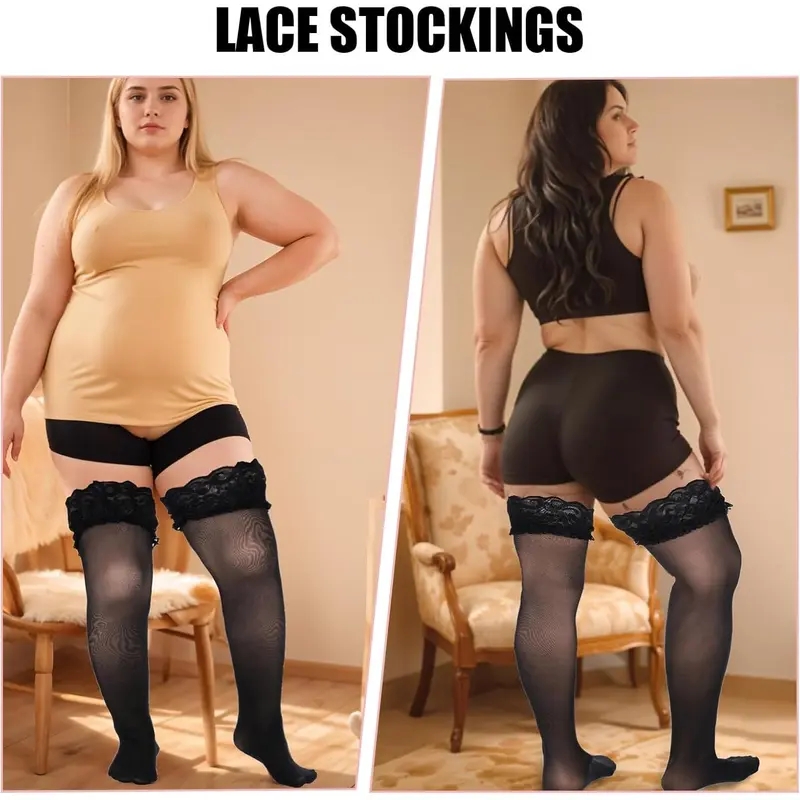 Plus Size Fishnet Stockings for Women, Sexy Stay up Lingerie 3XL Plus Size Thigh High Stockings for Extra Thick Thighs 2