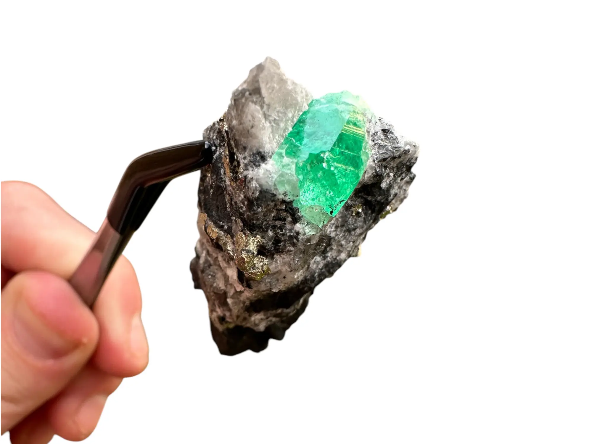 Colombian Emerald in Matrix with Pyrite, Natural Green Emerald Crystal, Raw Mineral Specimen, Metaphysical Properties, Crystal Collection