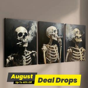 Skull Pattern Canvas Painting, 3 Counts/set Creative Wall Art Poster, Wall Art Decor for Home Living Room Bedroom Office