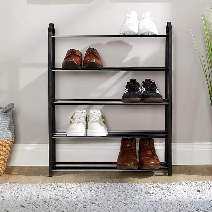 Shoe Storage Rack, 5 Shelves, Black Metal Frame, Bedroom Hallway Entryway Organiser 2