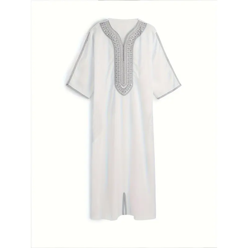[Moroccan robe] Zhiyu's selection | Moroccan Men's robe | pure white Silvery thread embroidered, Muslim fashion traditional festival clothing, Gift for Eld, Gift for Ramadan 1