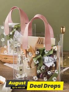 Daisy Pattern Clear Tote Bag, Cute Floral Pattern Gift Bag, Women's Wedding Birthday Gift Wrapping Bag, Trendy All-match Handbag for Daily Use