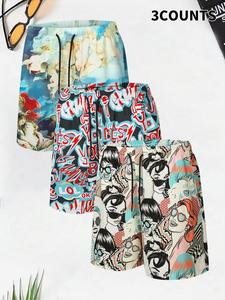 Men's Regular Fit Graffiti Print Shorts, Casual Comfy Breathable Shorts for Summer, Men's Bottoms for Daily Wear