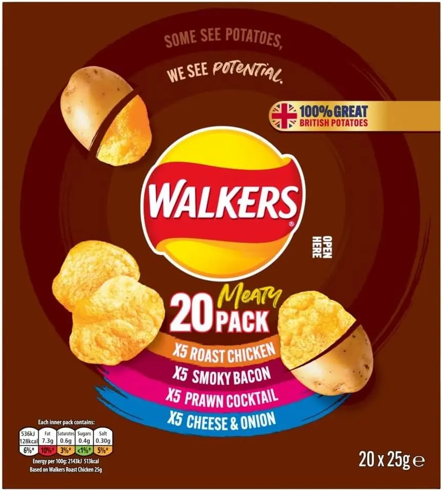 Walkers Meaty Variety Multipack Crisps Box 20x25 g (Packaging may vary) Snack