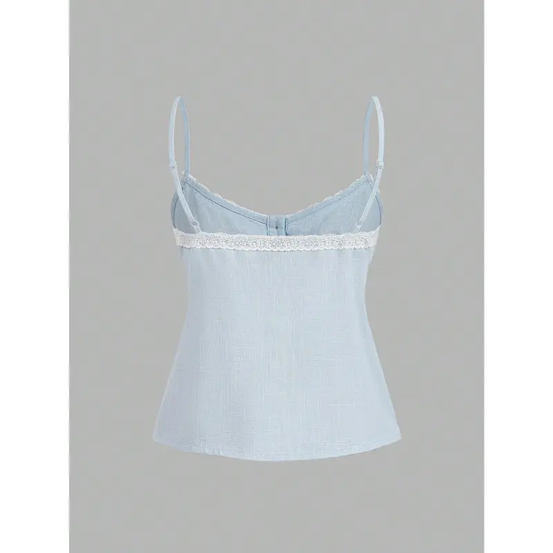 Women's Lace Patchwork Cami White Top Spaghetti Strap 1