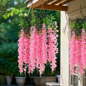 Artificial Cherry Blossom Vine, 12pcs/set Fake Wisteria Vine, Decorative Flowers for Home Fireplace Wall Landscape Hanging Decoration, Flower Design, Garden Decorations, Decoration Items