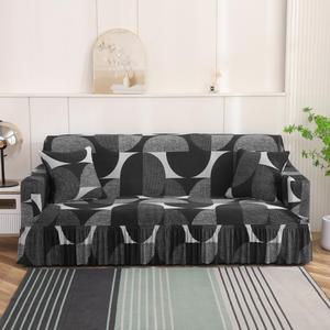 Geometric Pattern Sofa Cover, 1 Count Modern Sofa Slipcover with Ruffle Trim, Dustproof Sofa Protector for Home Living Room Hotel Apartment Dormitory Decor