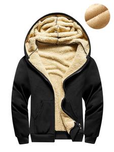 Men's Solid Pocket Zipper Thermal Lined Hooded Jacket, Loose Casual Long Sleeve Hoodie for Fall & Winter, Men's Clothes for Daily Wear