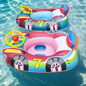 Car Design Kiddie Inflatable Swimming Pool Float, Cute Car Design Kids Toddler Inflatable Summer Beach Floatie Boat, Swimming Ring with Handles, Swimming Floater, Inflatable Pool Floaters