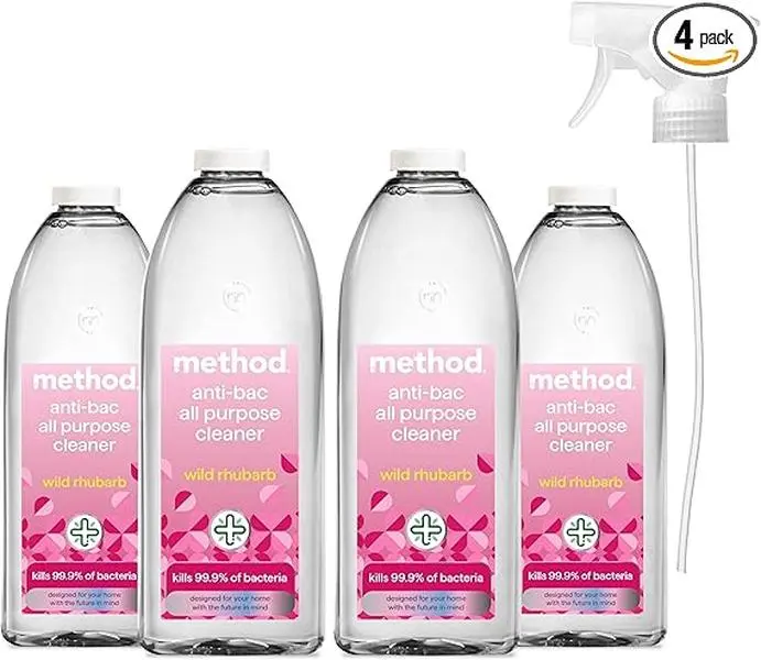 Pack of 4 Method Antibacterial Spray, All Purpose Cleaner Wild Rhubarb, 828 ml 0