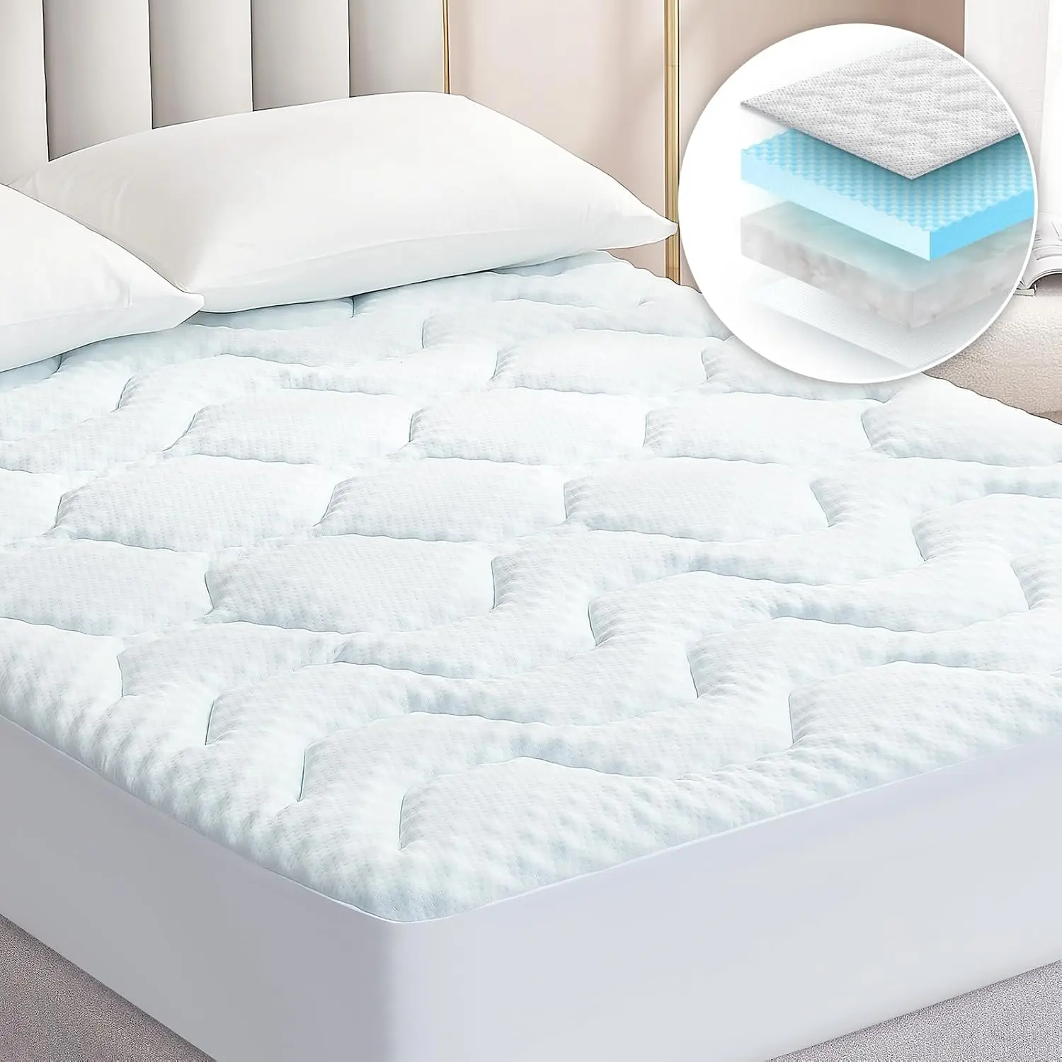 Memory Foam Mattress Topper Kingsize Bed, Gel Mattress Pad with Extra Deep Pocket, Breathable Mattress Cover
