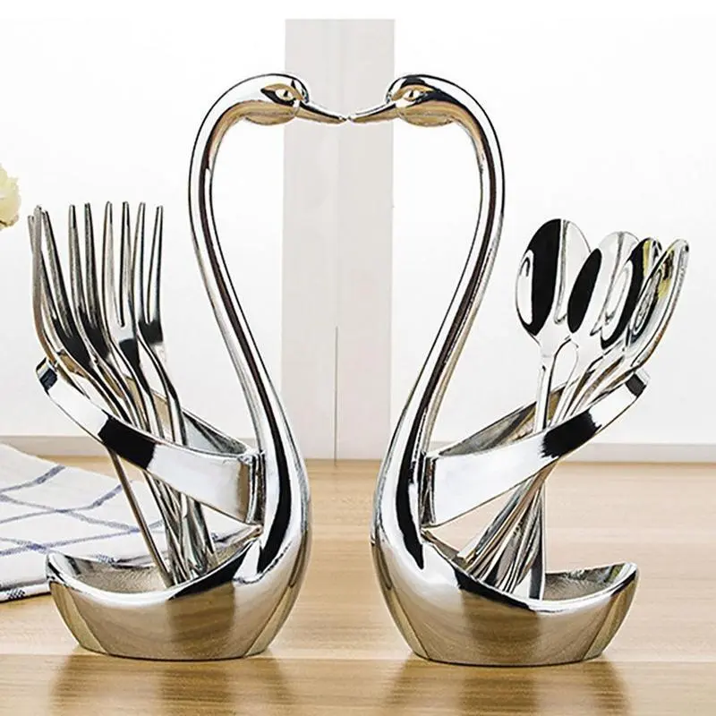 Swan Design Dinnerware Set, 1 Set Including Fruit Fork & Coffee Spoon & Swan Design Base, Tableware Set for Kitchen, Restaurant, Camping, Dining Room