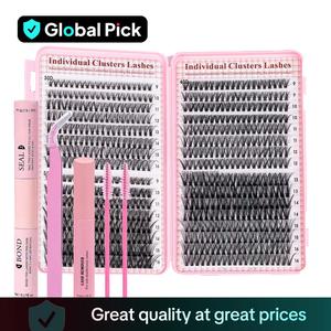 Individual False Eyelashes with Eyelash Tweezers & Lashes Glue & Brush, 1 Set Natural Look Eyelash Extension Kit, Cluster Lashes for Eye Makeup Enhancement, Cosmetic