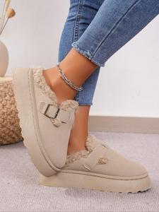 Autumn Outfits Women's Fashionable Plain Color Fluffy Lined Snow Boots, Boots with The Fur, Casual Warm Slipper Boots for Fall & Winter, Female All-match Round Toe Mini Boots for Daily Wear