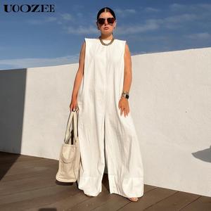 UOOZEE Women's Solid Multicolor Sleeveless Wide Leg Jumpsuit with Pockets - Basic style, simple and fashionable, showing the daily elegance of modern women, the size is large, petite girls are recommended to order one size smaller