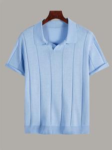 Men's Regular Fit Striped Trim Polo Shirt, Casual Breathable Short Sleeve Collared Top for Summer, Fashion Men's Clothes for Daily Wear, Tropical