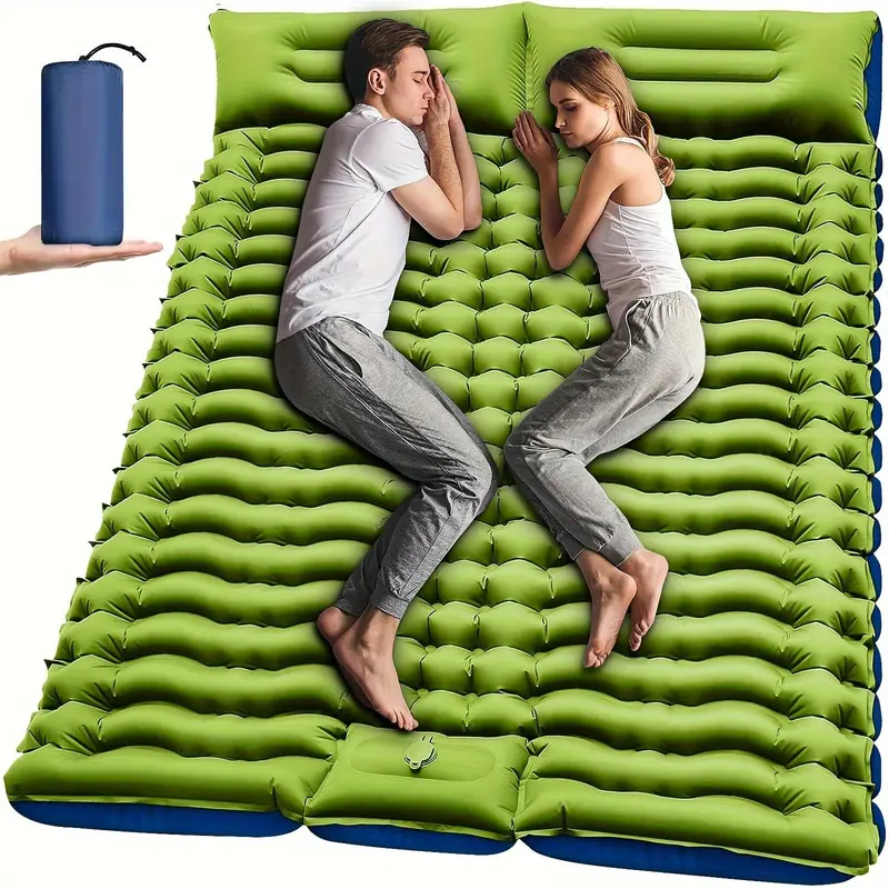 Double Sleeping Pad - Self Inflating Extra-Thick for 2 Person with Pillow Built-in Foot Pump Inflatable Sleeping Mat for Backpacking, Hiking, Traveling, Tent, Portable Camping Mat 1