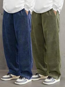 Men's Solid Corduroy Pants, Casual Comfy Loose Straight Leg Trousers for Fall & Winter, Men's Bottoms for Daily Wear