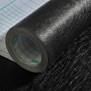 Self-adhesive Black Vinyl Wallpaper, Silk Embossed Textured Wallpaper, Waterproof Peel & Stick Wall Trim for Kitchen Cabinets, Countertops, Furniture, Shelves