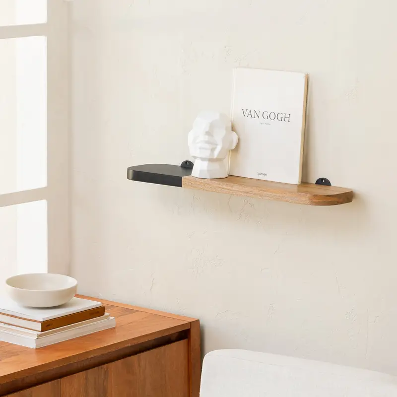 Norton Solid Wood Wall Mounted Natural & Black Shelves - Small 1