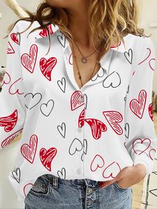 Women's Heart Print Blouse, Casual Long Sleeve Top for Daily Wear, Ladies Clothes for All Seasons, Womenswear
